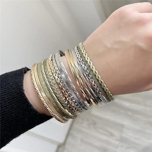RINTOLER 16Pcs Gold Bangle Bracelets for Women - Multi Layer Stackable Textured Bracelets Boho Jewelrys Set. thumbnail 2