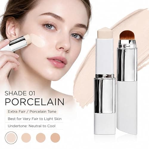 2 in 1 White Korean Color Changing Foundation Stick with Brush, Cover Cream Stick Foundation, Moisturizing Long-Lasting Hydration Makeup, Light Coverage Concealer, (01-Ivory White) thumbnail 8