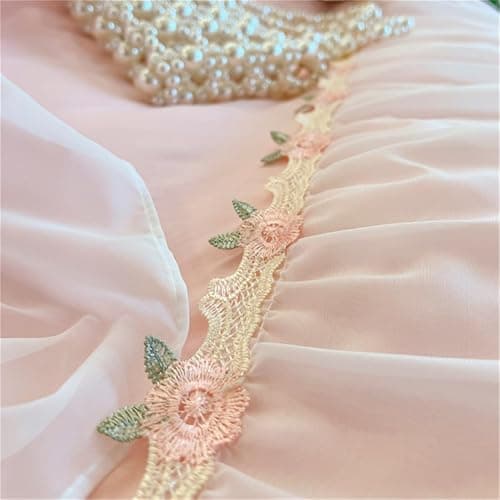 MOOWOO Pink Bedding-Romantic Ruffle Lace Bedding Set 3 Piece Comforter Queen Duvet Cover with Zipper Closure,Coquette Room Decor-Pink,Queen Size - Pink - Queen thumbnail 4