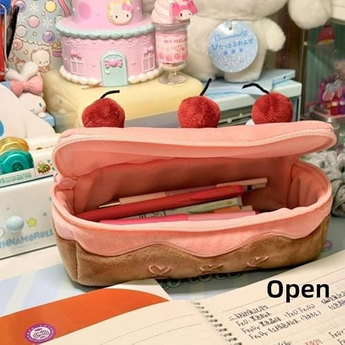 Vobomo Cherry Cake Pencil Case Big Capacity Pen Holder Plush Pencil Pouch Box Cute Aesthetic Pen Case (Cherry) thumbnail 7