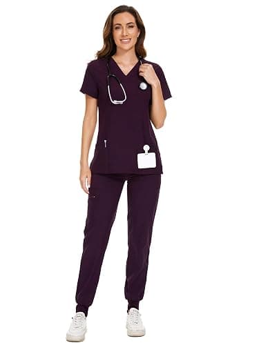 COZYFIT Scrubs for Women Set - Stretch V-Neck Scrub Top & Jogger Pant with 8 Pockets - Image 1