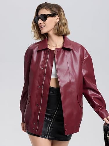 Moreone Womens Oversized Leather Jackets Faux Motorcycle Biker Bomber Zip Up Coats Fall Outfits Fashion Clothes 2025 thumbnail 2