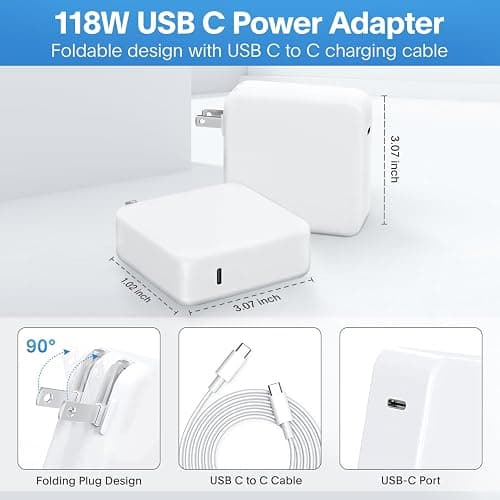 Mac Book Pro Charger - 118W USB C Charger Fast Charger Compatible with MacBook pro/Air, M1 M2 M3 M4 M5, ipad Pro, Samsung Galaxy and More, Include Charge Cable thumbnail 7