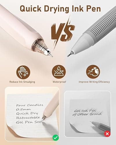 Four Candies 14Pack Pastel Gel Ink Pen Set,Cute Retractable 0.5mm Fine Point Pen,Note Taking Aesthetic Pens,12 Pack Black Ink Pens with 2Pack Highlighter, Smooth Writing Pens for School, Office(Brown) thumbnail 9