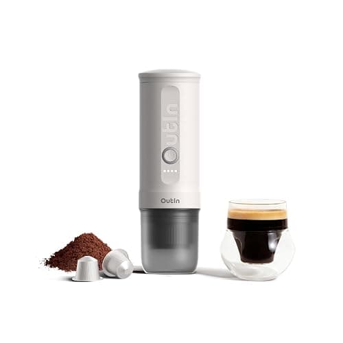 OutIn Nano Portable Electric Espresso Machine, Travel Coffee Maker for Camping, Car Coffee Maker Self-Heating with USB-C, With Ground Coffee & NS Capsule for RV, Hiking, Office - Image 1