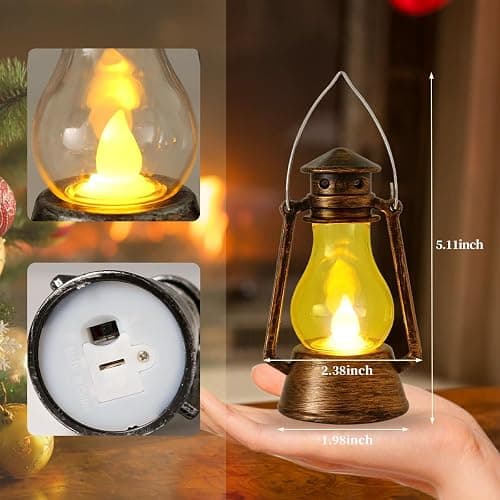 12Pcs LED Mini Vintage Lanterns Decor Indoor Decorative Outdoor Hanging Lantern Decorative Small Candle Lanterns Farmhouse Decor for Wedding Centerpiece,Halloween,Christmas,Farmhouse thumbnail 3