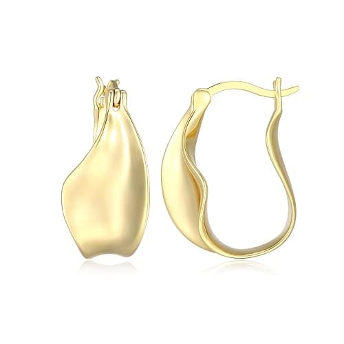 Amazon Essentials (Demi's Pick) Sculpted Hoop Earrings for Women - Gold-Tone Fine Silver Plated, Trendy Jewelry thumbnail 3