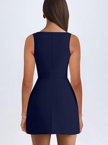 BORIFLORS Women's Sexy Bodycon Corset Mini A Line Dresses Sleeveless Square Neck Party Short Dress - X-Large - Navy thumbnail 2