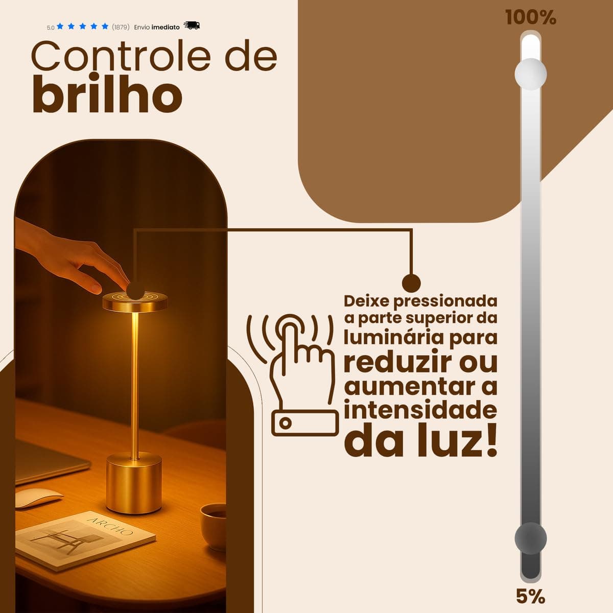 Luminária Dimerizável Touch 3 Cores de Luz E Modo Intensidade, Abajur LED de Mesa Moderno Recarregável Sem Fio para Quarto, Escritório, Leitura, Jantar, Cabeceira de Cama, Decoração (PRATA) thumbnail 5