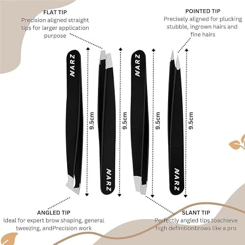 NARZ 4Pcs Professional Tweezer for Facial Hair Women & Men Stainless Steel Precision Tweezers for Ingrown Hair Tweezers for Men & Women (Black Set) thumbnail 2