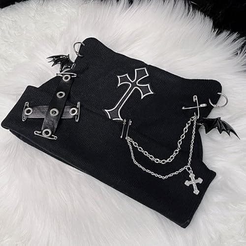 Quxyxso Punk Cross Goth Hat, Women's Cat Ear Bat Wing Beanie Knit Hat, Knitted Y2k Hat Accessories Winter Outdoor Streetwear Black thumbnail 5