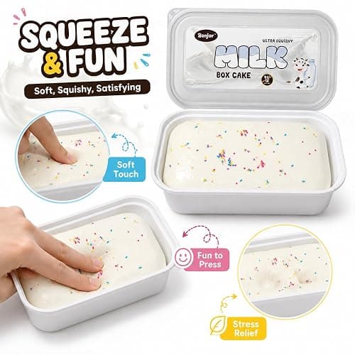 Realistic Faux Box Cake Stress Relief Tool for Adults Sticky Tactile Dough Fidget for Office Desk Focus Anxiety Management Slow Rising Sensory Squeeze for Adults (White 1) thumbnail 6