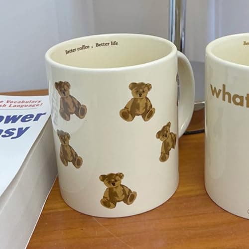 Heardbeli Cute Vintage Cartoon Bear Mugs Ceramic Coffee Mug Water Cup 350ml/12oz Funny Novelty Gift for Women Girls thumbnail 6