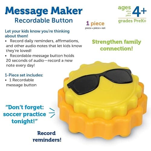 Learning Resources Message Maker Recordable Button Sunshine, SEL Toys, Classroom Must Haves, Teacher Supplies, Gifts for Boys and Girls, Speech Materials, Ice Breaker thumbnail 6