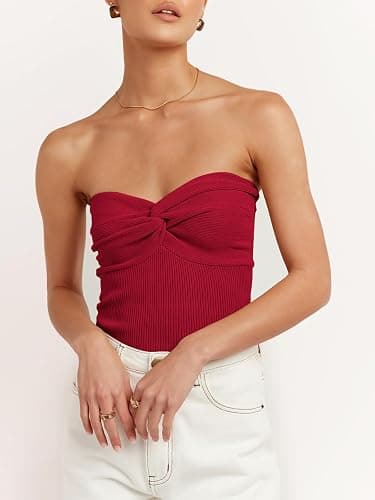 ANRABESS Tube Top for Women Summer Strapless Bandeau Knit Twist Knot Corset Crop Basic Tank Tops 2026 Vacation Beach Clothes thumbnail 7