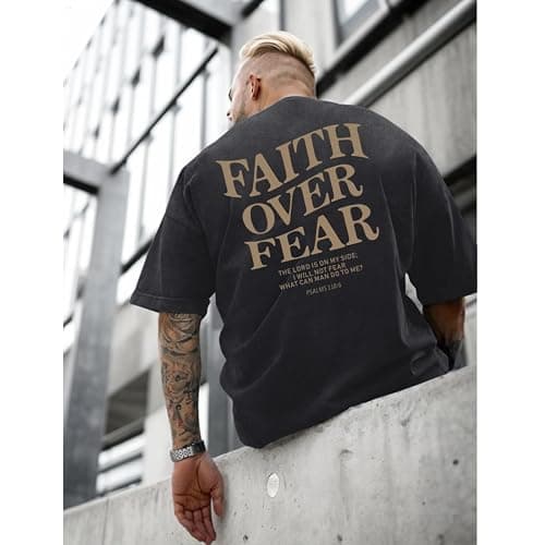 Weetiotio Christian Faith Over Fear Shirt for Men Jesus Religious Shirts Oversized Graphic Tees Acid Wash God T-Shirt thumbnail 4