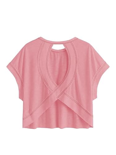 SOLY HUX Women Open Back Tops Workout Backless Tee Casual Athletic Shirts Short Sleeve Oversized Gym T Shirt - Image 1