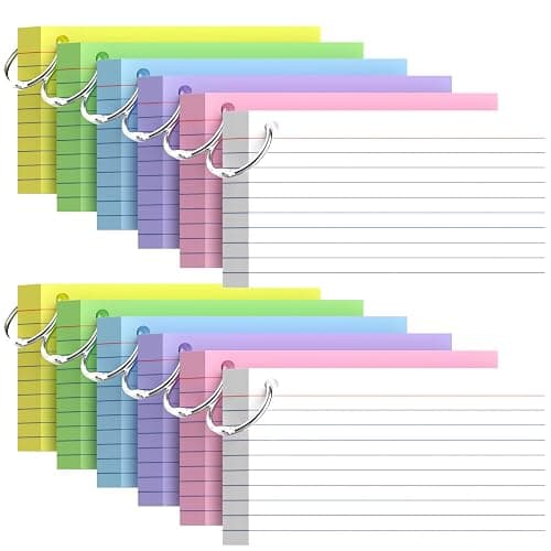 600 Pcs Index Cards 3x5, Colored Index Cards With Ring, 6 Colors Flash Cards with Rings, Flashcards for Studying, Heavy Bright Note Cards 3 x 5, Colored Notecards 3x5 Lined for Office, Home, School - Image 1