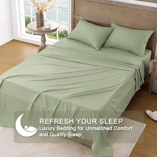 FreshCulture Queen Sheet Set - Ultra Soft Sheets for Queen Size Bed - Brushed Microfiber - Deep Pockets - Easy Care - Cooling & Breathable - 4 Pieces Hotel Luxury Queen Bed Sheets (Sage Green) thumbnail 6