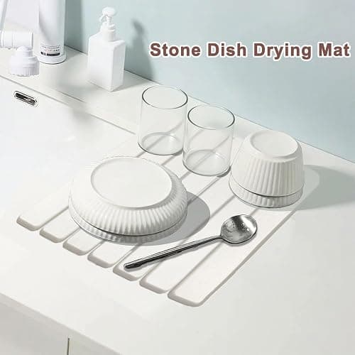 Stone Drying Mat for Kitchen Counter Foldable Stone Dish Drying Mat Non-Slip Quick Drying Mat for Sink Dish Rack Marble Worktop thumbnail 6