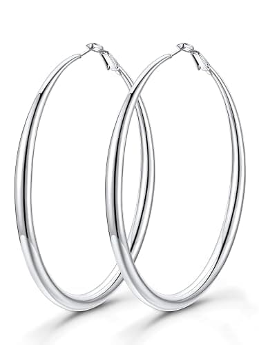 KeyStyle Chunky Hoop Earrings for Women, Large Silver Stainless Steel Hoops Earring Lightweight Loops, 14K Gold Thick Hypoallergenic Circle Ear Comfort Hoop Jewelry(40/60/80mm) - Image 1