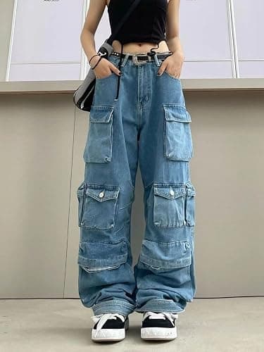 Women's Baggy Cargo Pants Y2K Clothing Multi-Pocket Relaxed Fit Jeans Fairy Grunge Clothes Alt Emo Streetwear thumbnail 2