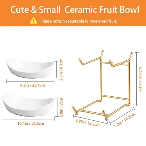 HOMKULA 2 Tier Ceramic Fruit Bowl for Kitchen Counter, Tiered Fruit Basket for Countertop, Modern Multi Layer Fruit Display Stand for Party, Cute (Gold&White, Small) thumbnail 3