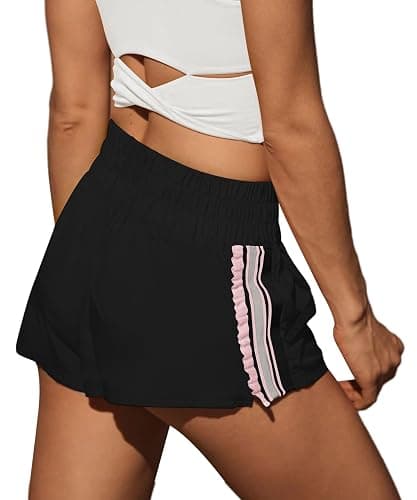 LAMISSCHE Womens Running Shorts Athletic High Waisted Biker Shorts | Workout Shorts, high waisted, Striped Ruffle Hem, Time Out Shorts, Yoga Gym Short With Pockets thumbnail 4