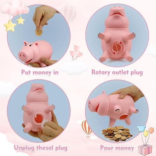 PHOCAS Hamm Piggy Bank Unbreakable Cute Pink Pig Money Bank Plastic Saving Coin Bank for Kids Christmas Birthday Gift thumbnail 6