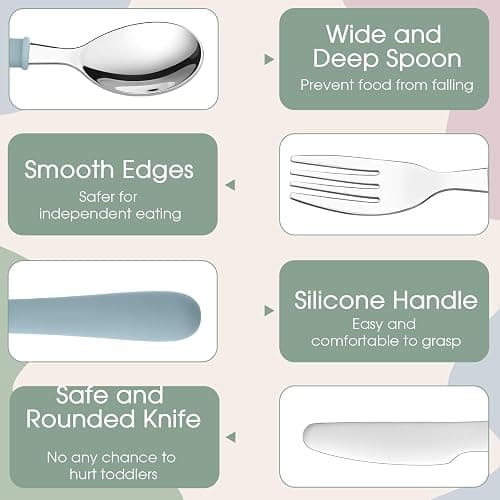 Sunnychicc 18 Pieces Toddler Utensils Kids Silverware with Silicone Handle Stainless Steel Toddler Fork Spoon Knife Set Children Flatware Set, 6 Colors thumbnail 3