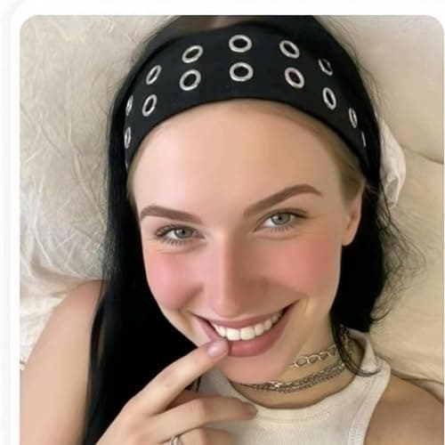 Uchyius Grommet Headband, Y2k Wide Eyelet HeadbandS, Elastic Hairband Grunge Accessories Punk Hair Accessories, Stretchy Hair band for Women (Black, Style-2) thumbnail 4