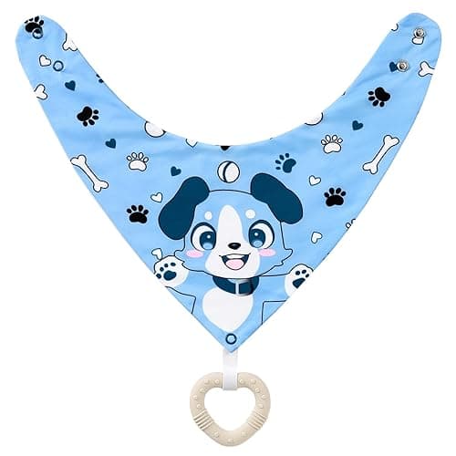 Littleforbig Adult Bib Waterproof 2-in-1 Little Blue Bandana Bib with Dog Biscuit Teether - Soft Milk Silk Cartoon Puppy Bib & Silicone Chew Toy Teether Set for Playful Littles - Image 1