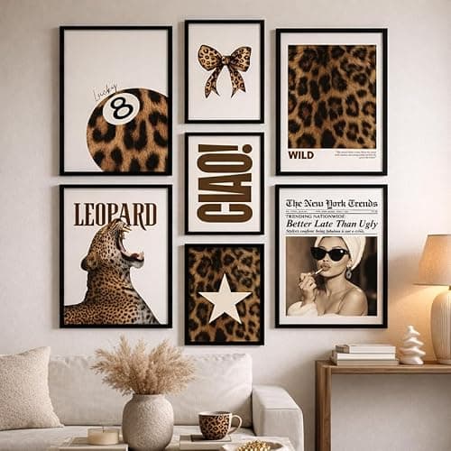 ag.art deco® Poster Set 7 Stück Leoparden-Wandkunst Fashion | Wandbild 7 Kugelposter Raumdekoration Flippiges Glück Geparden-Drucke | Luxuriöse Modeposter für Zuhause | ohne Rahmen thumbnail 3