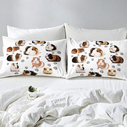 feelingyou Guinea Pig Comforter Cover Set Cute Guinea Pig and Footprint Decor Duvet Cover Cute Animal Bedding Set 2pcs for Kids Soft Polyester Quilt Cover with 1 Pillow Case(No Comforter) Single Size thumbnail 3