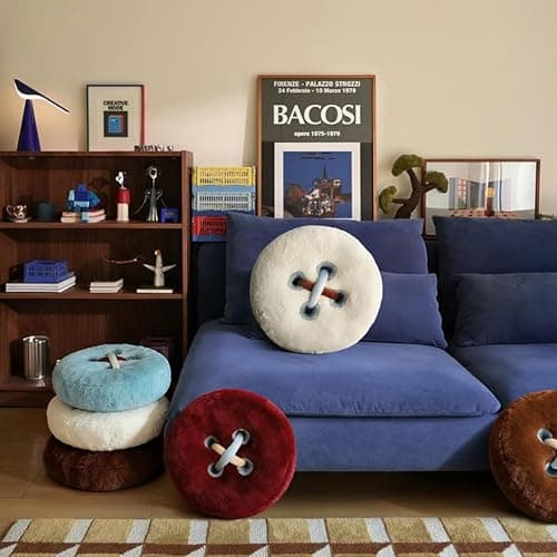 GKWW Retro Button Throw Pillow Round Decorative Plush Cushion 15.7In Ultra-Soft Stuffed Pillows for Sofa Couch Vanity Chair Bed thumbnail 5
