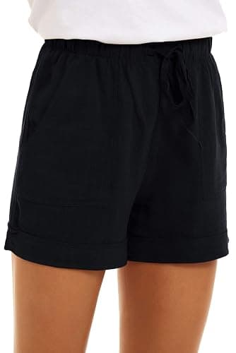 KINGFEN Women Casual Shorts Drawstring Comfy Elastic Waist Shorts Summer Pull On Short with Pockets(S-2XL) - XX-Large - A2-black thumbnail 2