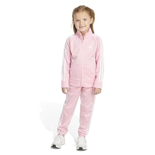 adidas Little Girl's Zip Front Classic Tricot Jacket and Joggers Set thumbnail 3
