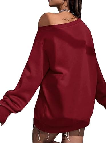 Remidoo Women's Off The Shoulder Sweatshirt Oversized Long Sleeve Top | Relaxed Off Shoulder Fit, Lightweight Pullover, Not Fleece, Drop Shoulder, Fall Layering for Casual Travel and Lounge thumbnail 2