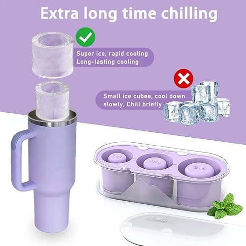 NOXETU Ice Mold for Stanley Cup 30/40 Oz - Easy Fill and Release Without Touching Ice, Silicone Ice Cube Tray with Clear Lid and Bin for Freezer, Whiskey, Cocktail (Purple) thumbnail 5