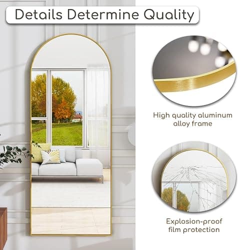 Prywot Arched Full Length Mirror, 70"x26" Free Standing Floor Mirror, Modern Full Body Mirrors with Stand, Wall Mirrors with Aluminum Alloy Frame for Bedroom,Living Room, Gold thumbnail 8