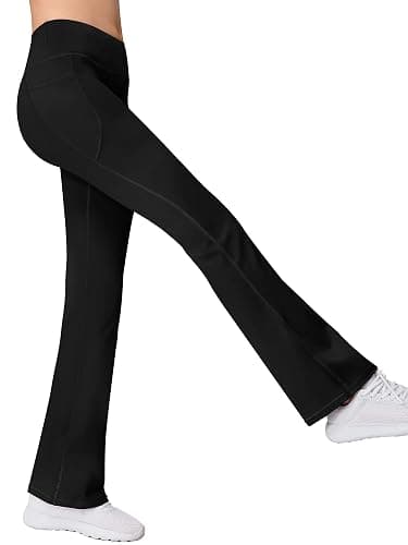 AENLLEY Girl Yoga Flare Wide Leg Tummy Control Stretchy Pants for Causal with Pockets 3 Pack thumbnail 3