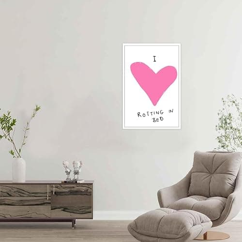 Trendy I Love Rotting In Bed Posters Pink Heart Quotes Illustration Canvas Wall Art Modern Preppy Minimalist Aesthetic Prints Painting For Home Bedroom Dorm Wall Decor 8x12in Unframed thumbnail 4