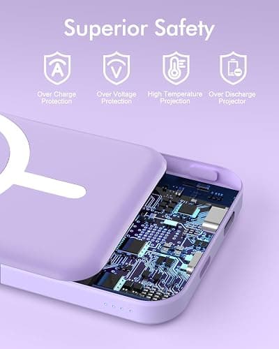 podoru for MagSafe Power Bank 5000mAh, Ultra-Slim Magnetic Portable Charger | 20W PD Fast Charging, Travel Essentials with USB-C Cable, Wireless Battery Pack for iPhone 17/16/15/14/13/12 Series-Purple thumbnail 7