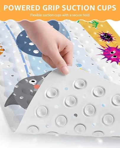 Yolife Non Slip Bathtub Mat, 16x39inch Kids Bath Mat Anti-Slip Cartoon Bathroom Floor Mat Shower Mat with Suction Cups and Drain Holes, Dolphin thumbnail 5