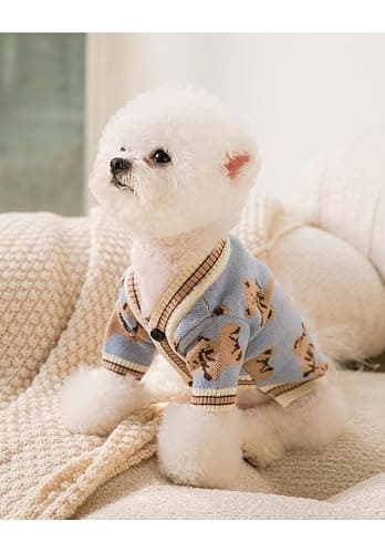 Dog Sweater Christmas Bear Dog Cardigan Clothes for Small Medium Dogs Boy Girl Puppy Cat Knitted Clothes Soft Puppy Sweaters Knitting Dogs Outfit Apparel Coat(Blue,S) thumbnail 3