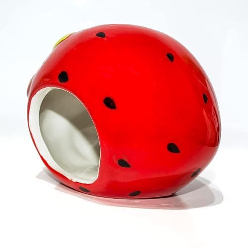 Besimple Hamster Hideout, Small Animal Hideout Ceramic Pet House, Adorable Shape Hamster House Cave Mini Hut Cage Critter Bath House for Chinchilla(Strawberry) thumbnail 2
