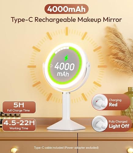 Glowtop Lighted Makeup Mirror with Lights and Magnification 30X/1X, Height Adjustable 30X Magnifying Vanity Mirror with 4000mAh Battery & 3 Colors Dimming Light for Desktop Bathroom Bedroom (White) thumbnail 6
