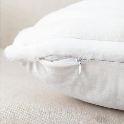 ZLINA Set of 2 Cream White Faux Fur Decorative Throw Pillow Covers Fluffy Striped Pillowcase Cushion Covers 12 x 20 Inch Decor Sofa Couch Bedroom - Cream White - 12 x 20-Inch thumbnail 4