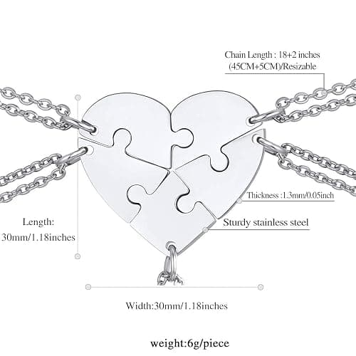 FindChic Personalized Matching BFF Necklace for 2/3/4/5/6 Puzzle Name Heart Pendant Stainless Steel Couple Necklace Set Customized Necklaces for Teen Girls thumbnail 6