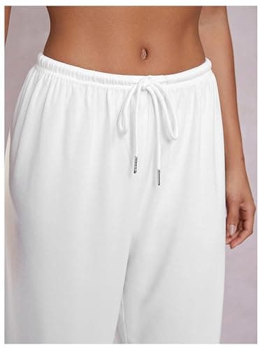 RoseSeek Women's Drawstring Waist Straight Streetwear Long Wide Leg Pants Casual Loose Baggy Workout Long Fall Sweatpants thumbnail 4